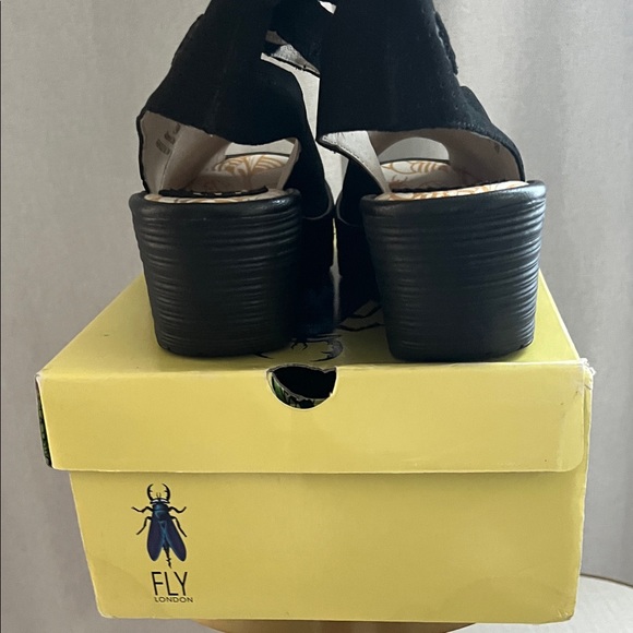 Fly London Black Peep-Toe Wedges - Picture 3 of 3
